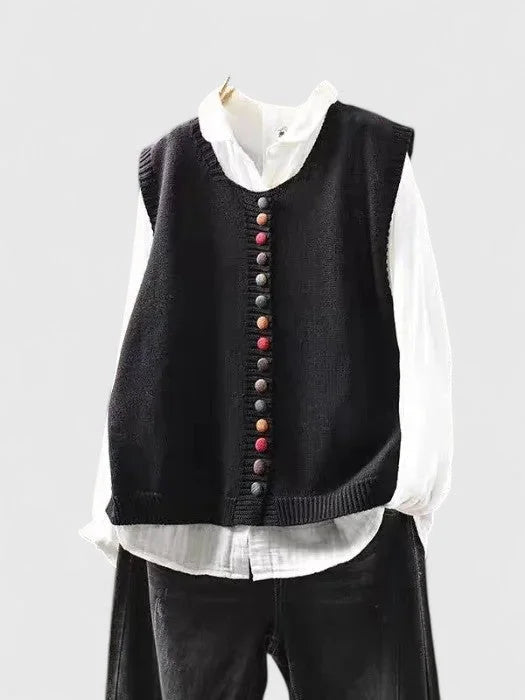 Women's multi-coloured knit button-front cardigan – Black