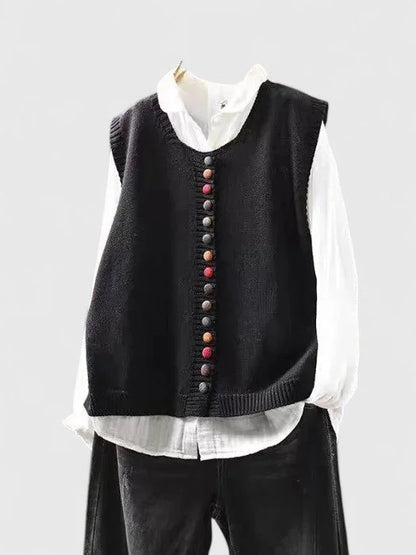 Women's multi-coloured knit button-front cardigan – Black