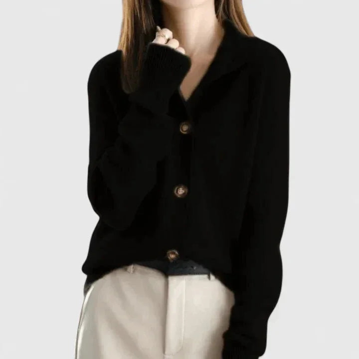 Women's lightweight knit cardigan with minimalist design – Black