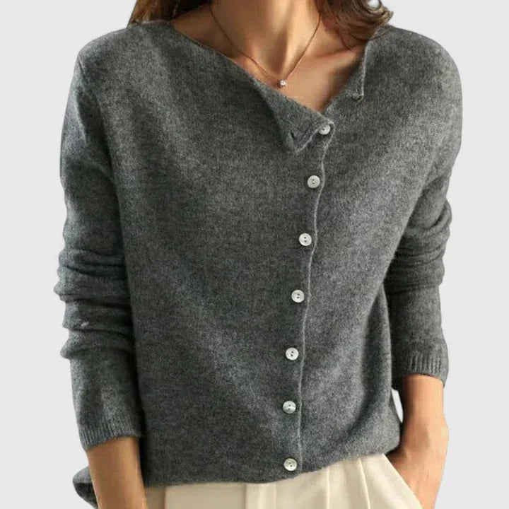 Women's button-down knit cardigan with fitted silhouette – Gray