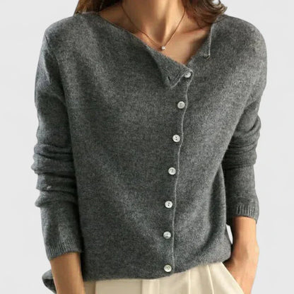 Women's button-down knit cardigan with fitted silhouette – Gray