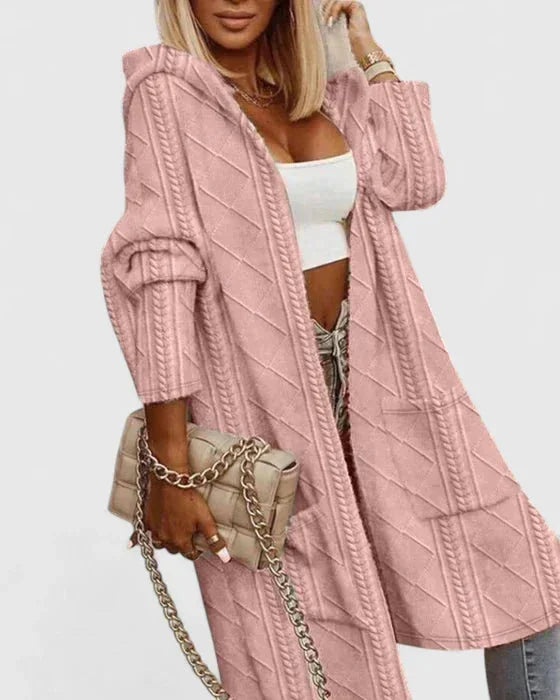 Women's cable knit open-front cardigan – Pink
