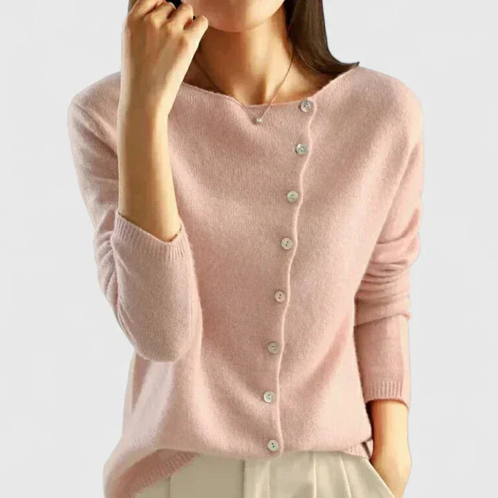 Women's button-down knit cardigan with fitted silhouette – Pink