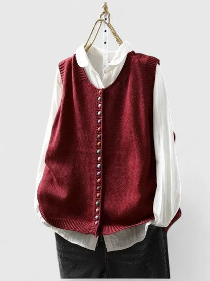 Women's multi-coloured knit button-front cardigan – Red