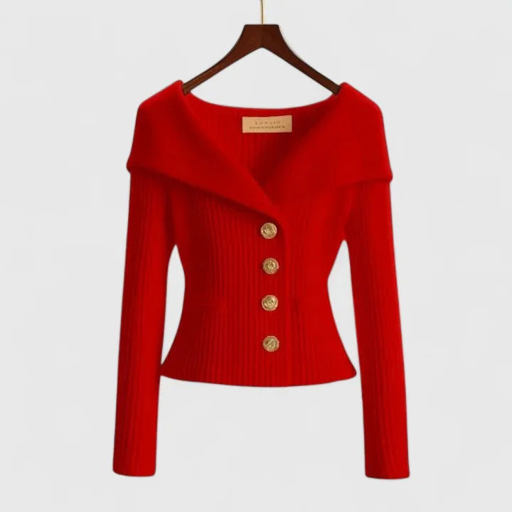 Women's cozy knit cardigan with all-day warmth – Red