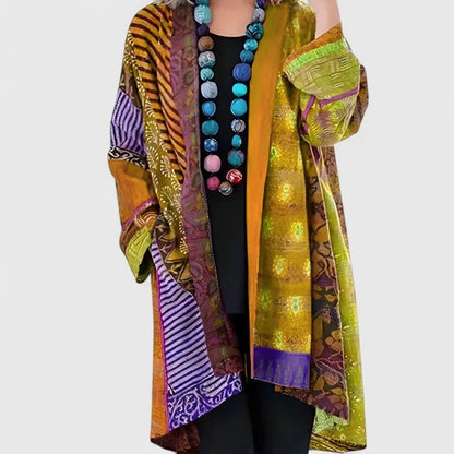 Women's open-front kimono with patchwork mixed print – Yellow