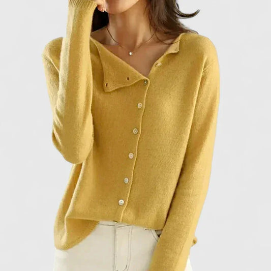 Women's button-down knit cardigan with fitted silhouette – Yellow