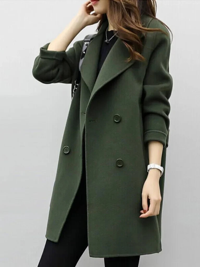 Women's double-breasted notch lapel wool coat with wide
