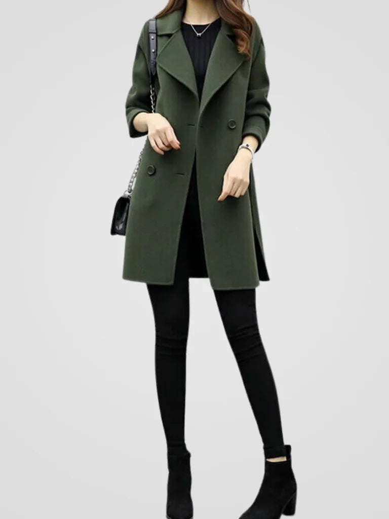 Women's double-breasted notch lapel wool coat with wide