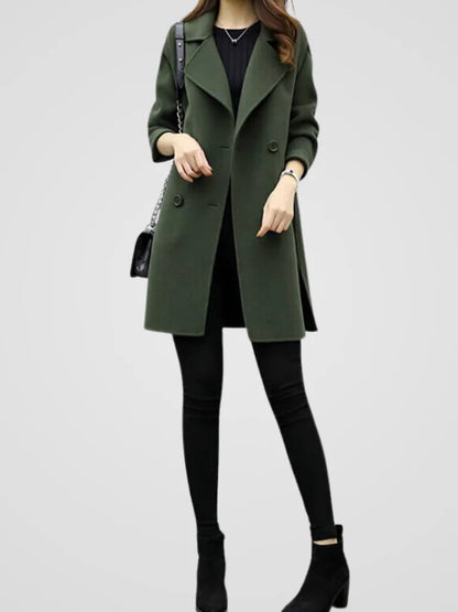 Women's double-breasted notch lapel wool coat with wide