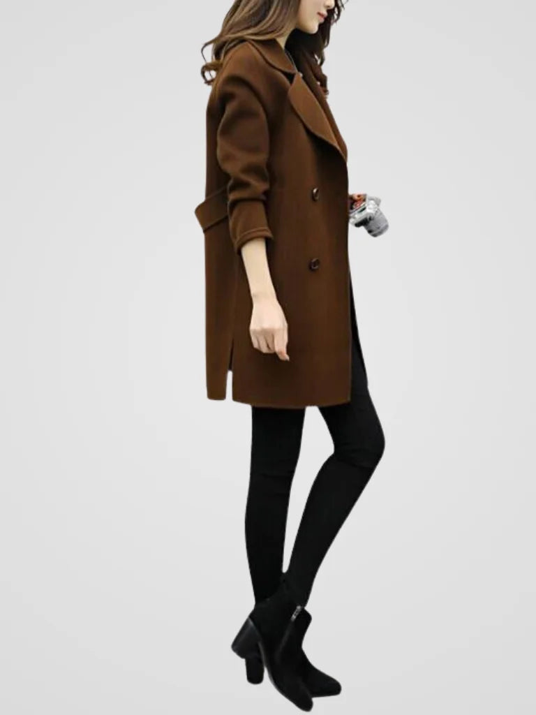 Women's double-breasted notch lapel wool coat with wide