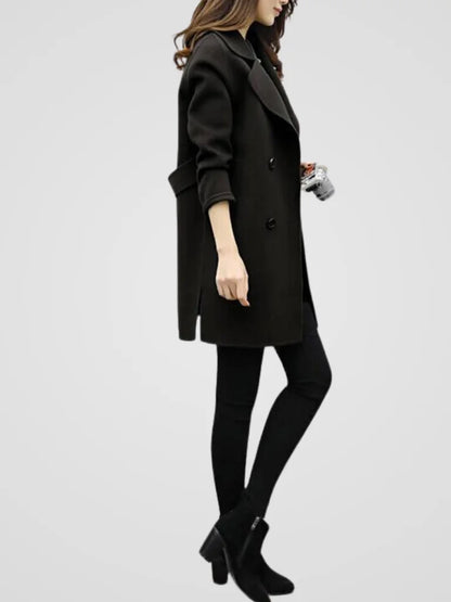 Women's double-breasted notch lapel wool coat with wide