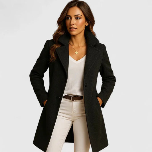 Women's structured coat with classic lapel collar – Black
