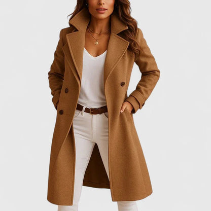 Women's structured coat with classic lapel collar – Camel