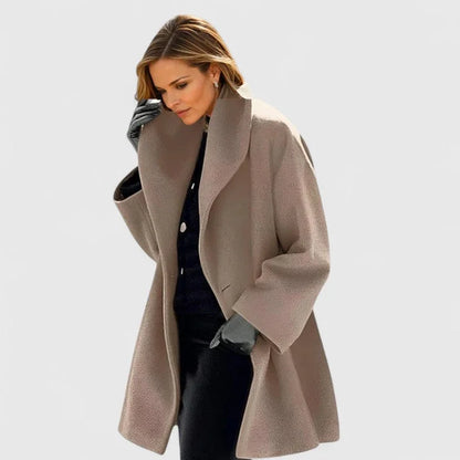 Women's button-front shawl collar wool coat with wide – Khaki