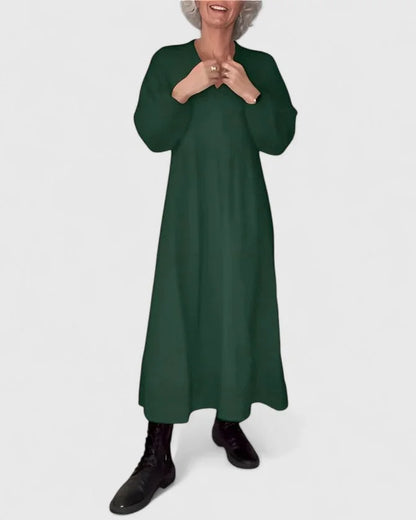 Women's knit V-neck maxi dress with side pockets – Green