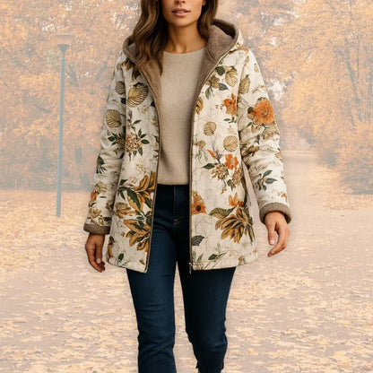 Women's floral zip-up hood jacket with reversible print