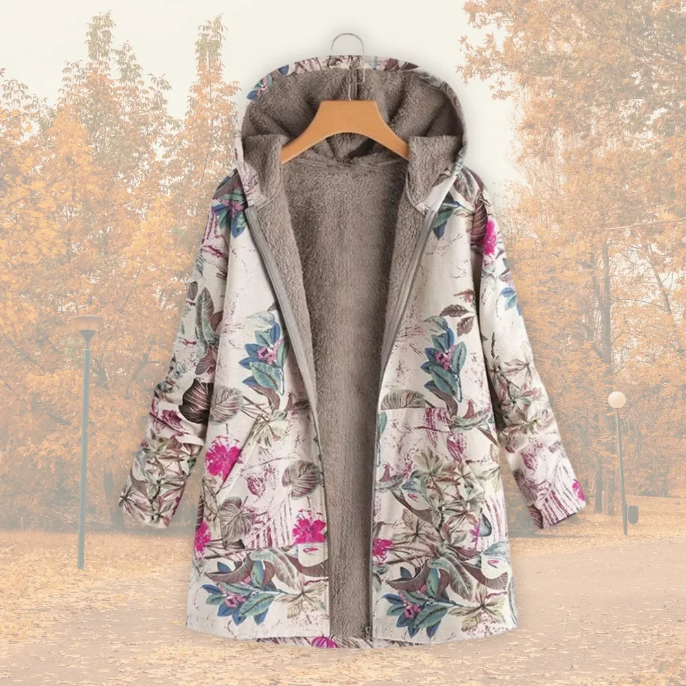 Women's floral zip-up hood jacket with reversible print