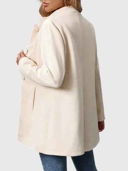 Women's button-front stand collar wool coat with side seam pockets