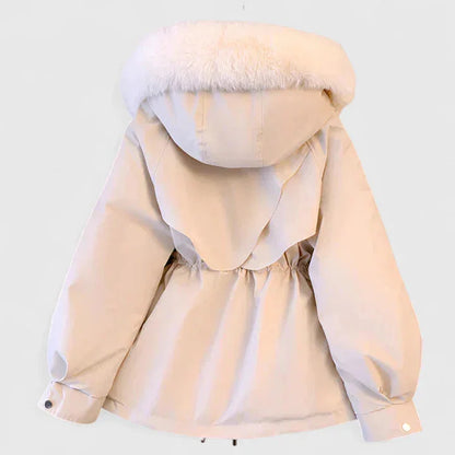 Women's zip-up faux fur hood parka with trim