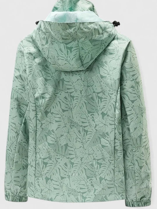 Women's zip-up hood jacket with leaf pattern