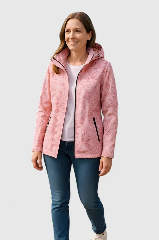 Women's zip-up hood jacket with leaf pattern