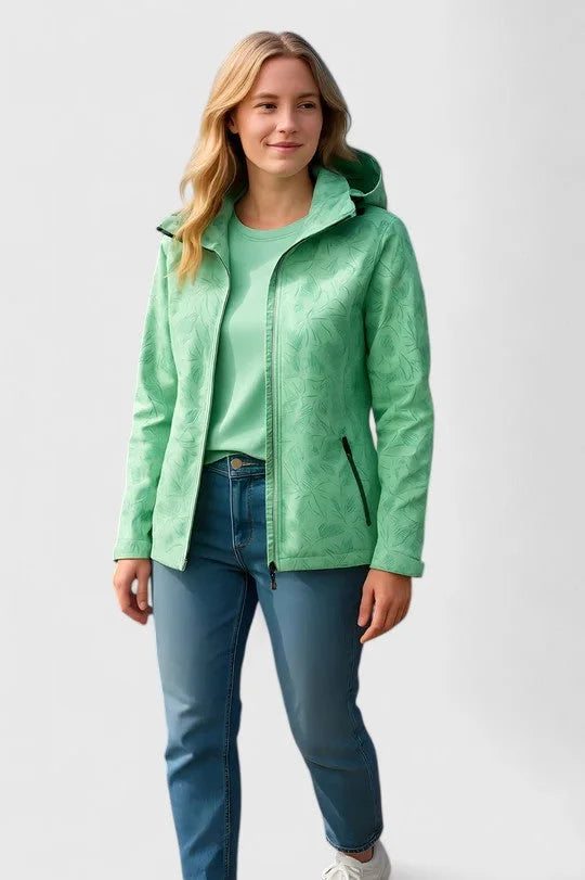 Women's zip-up hood jacket with leaf pattern
