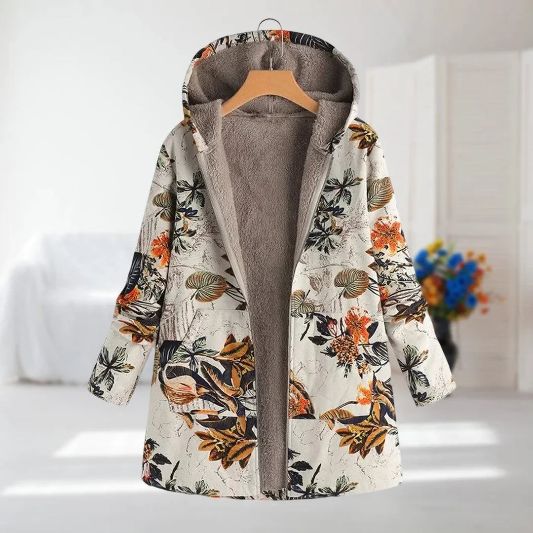 Women's floral zip-up hood jacket with reversible print – Beige