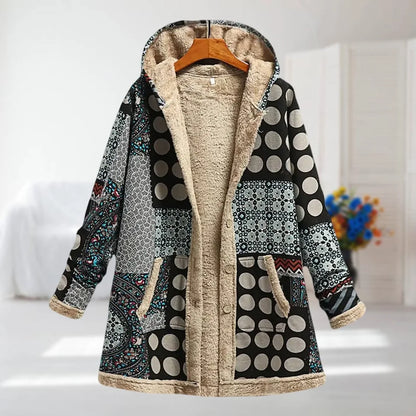 Women's floral zip-up hood jacket with reversible print – Black Grey