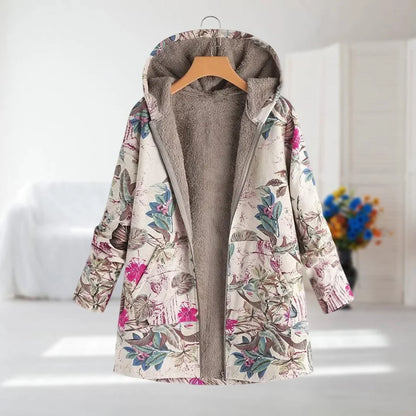 Women's floral zip-up hood jacket with reversible print – Pink
