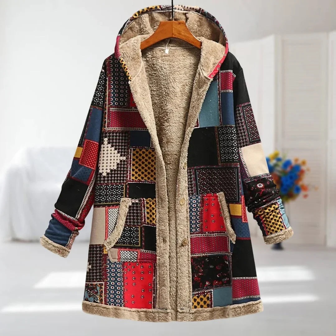 Women's floral zip-up hood jacket with reversible print – Red