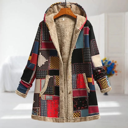 Women's floral zip-up hood jacket with reversible print – Red