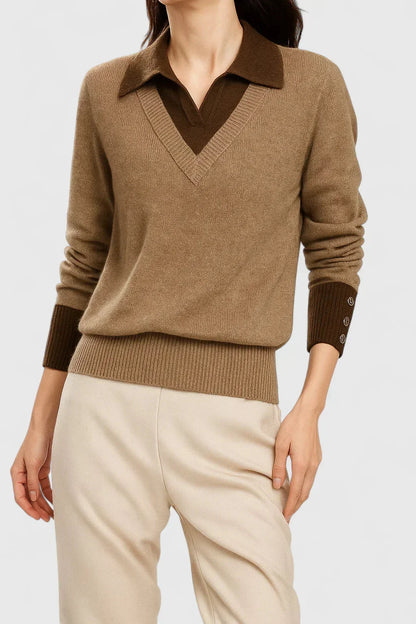 Women's knit V-neck jumper with button detail on cuffs