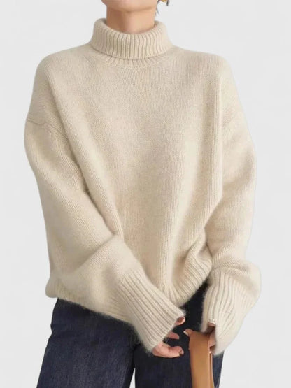 Women's knit roll neck jumper with ribbed cuffs and hem