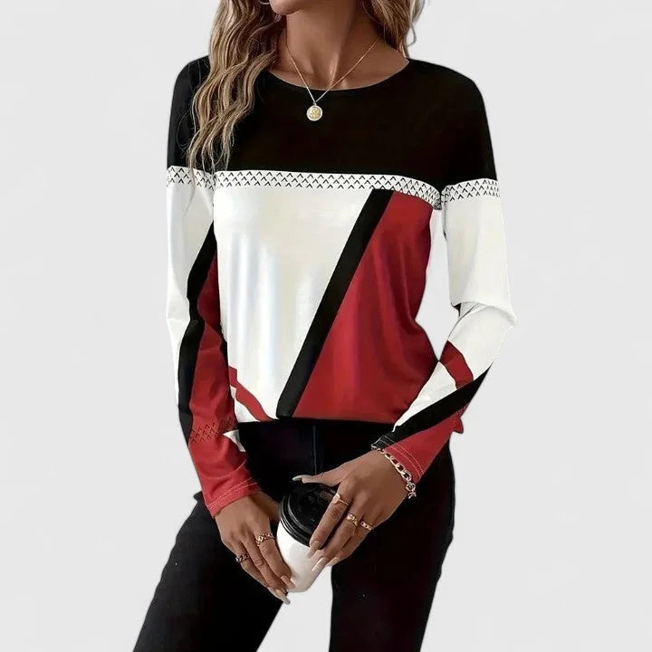 Women's colourblock cotton crew neck sweatshirt with geometric design – Multi-Coloured