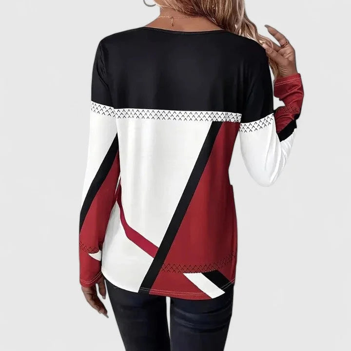 Women's colourblock cotton crew neck sweatshirt with geometric design – Multi-Coloured