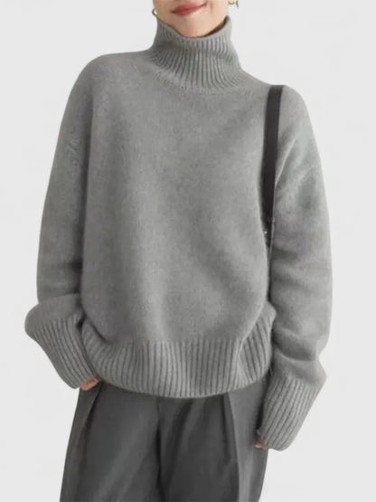 Women's knit roll neck jumper with ribbed cuffs and hem