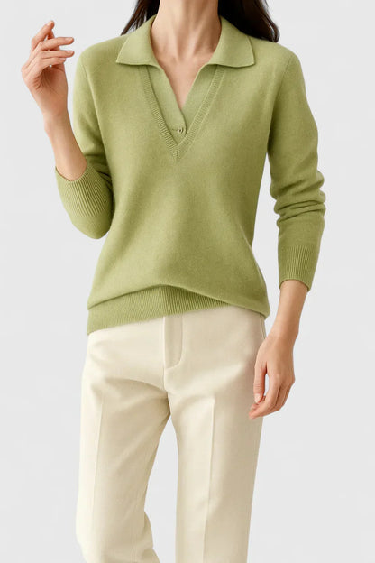 Women's knit V-neck jumper with button detail on cuffs