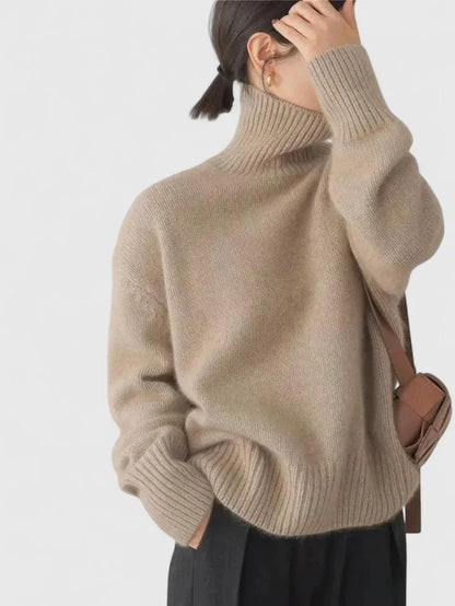 Women's knit roll neck jumper with ribbed cuffs and hem