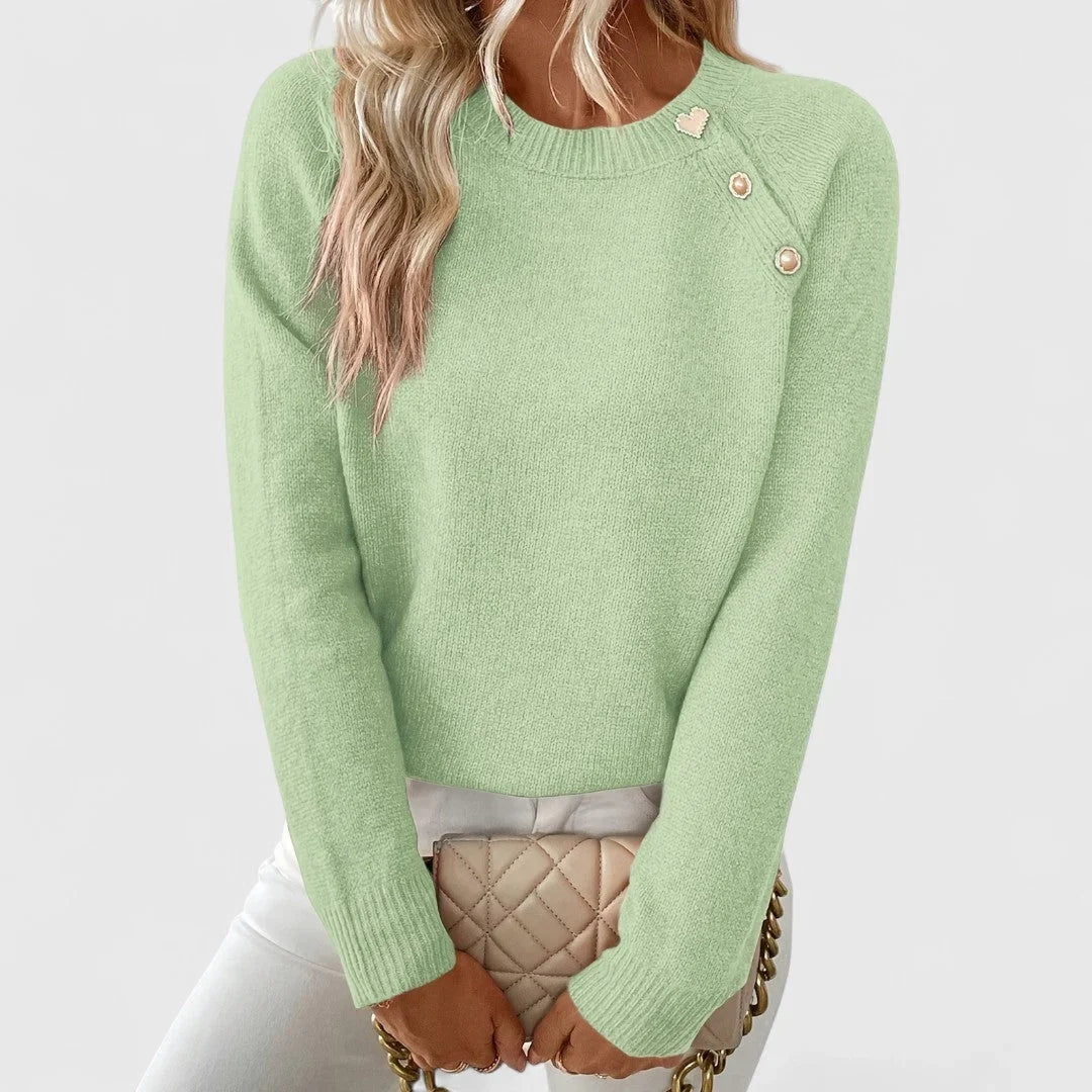 Women's knit crew neck jumper with pearl buttons