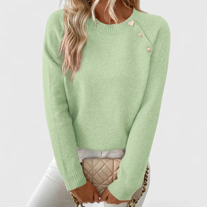 Women's knit crew neck jumper with pearl buttons
