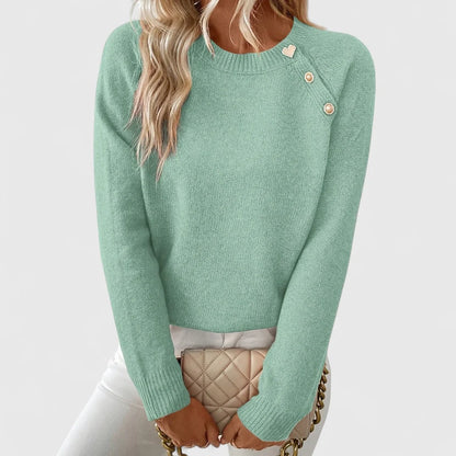 Women's knit crew neck jumper with pearl buttons