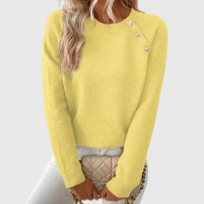 Women's knit crew neck jumper with pearl buttons