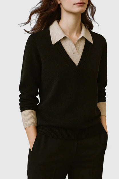 Women's knit V-neck jumper with button detail on cuffs