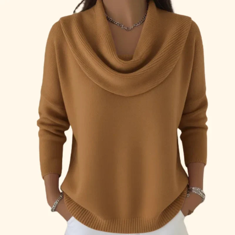 Women's knit jumper with cowl neck – Brown