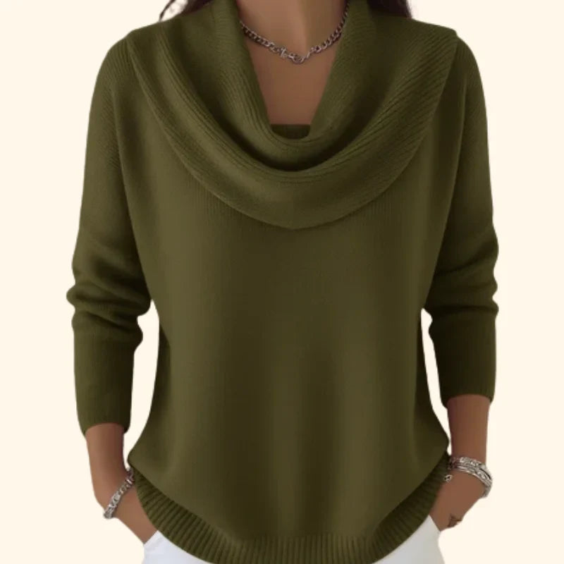 Women's knit jumper with cowl neck – Green