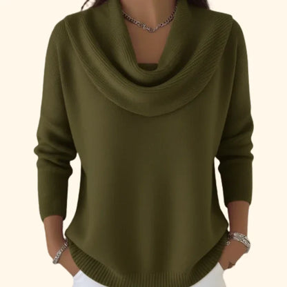 Women's knit jumper with cowl neck – Green