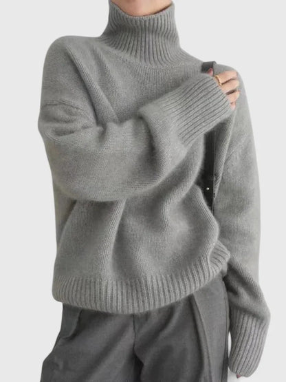 Women's knit roll neck jumper with ribbed cuffs and hem – Grey
