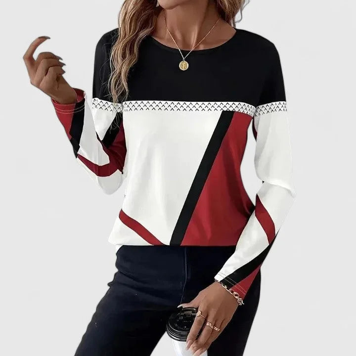 Women's colourblock cotton crew neck sweatshirt with geometric design – Multi-Coloured
