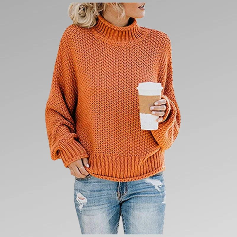 Women's knit roll neck jumper with dropped shoulder sleeves – Orange